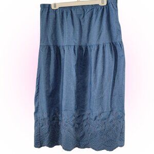 VTG EMBROIDERED EYELET WOMEN'S DENIM MIDI MAXI SKIRT EUC XL L